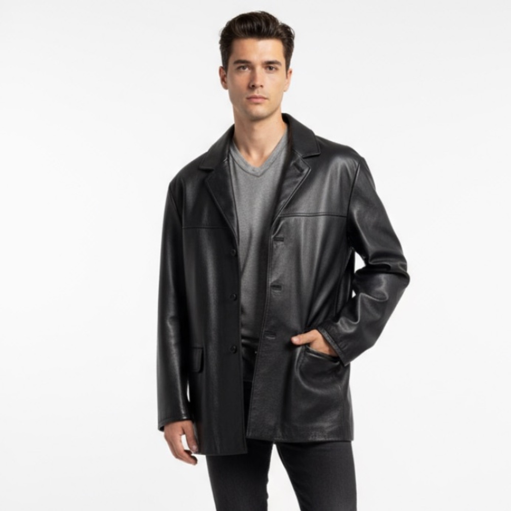 Leather Y2K- Vintage - Men's Black Leather Jacket DKNY - Picture 1 of 16